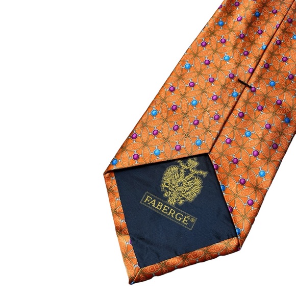 Faberge Vintage Silk Neck Tie in Orange Violet and Turquoise - Picture 2 of 4